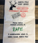 Personalised Santa Christmas Sack Present Gift Drawstring Bag Cotton natural reusable Xmas