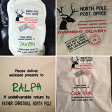 Personalised Santa Christmas Sack Present Gift Drawstring Bag Cotton natural reusable Xmas