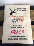 Personalised Santa Christmas Sack Present Gift Drawstring Bag Cotton natural reusable Xmas