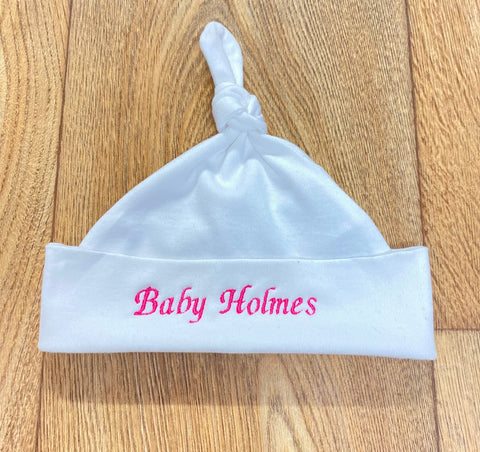 Personalised Embroidered Newborn Baby Knotted Cap